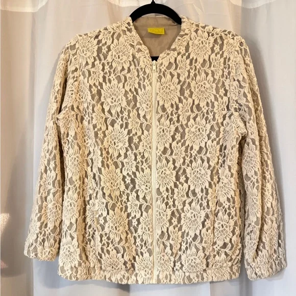 Ivory / Cream Lace Zip-Front Jacket | Y2K Romantic Boho Festival - Picture 2 of 12
